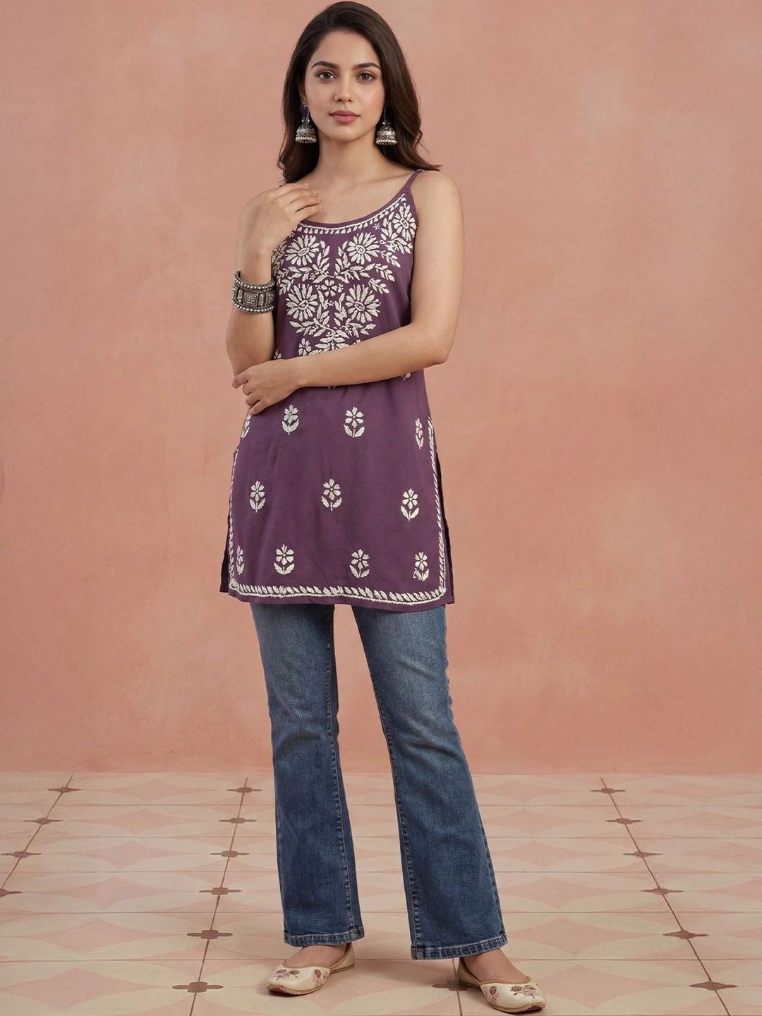 Kurta Sulam Benang Sulam Wanita Rumah Chikankari