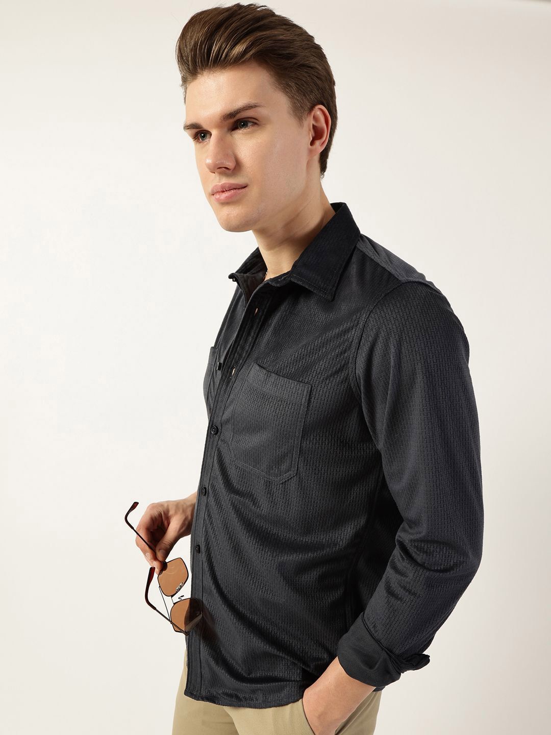 Thomas Scott Men Classic Spread Collar Textured Slim Fit Casual Shirt