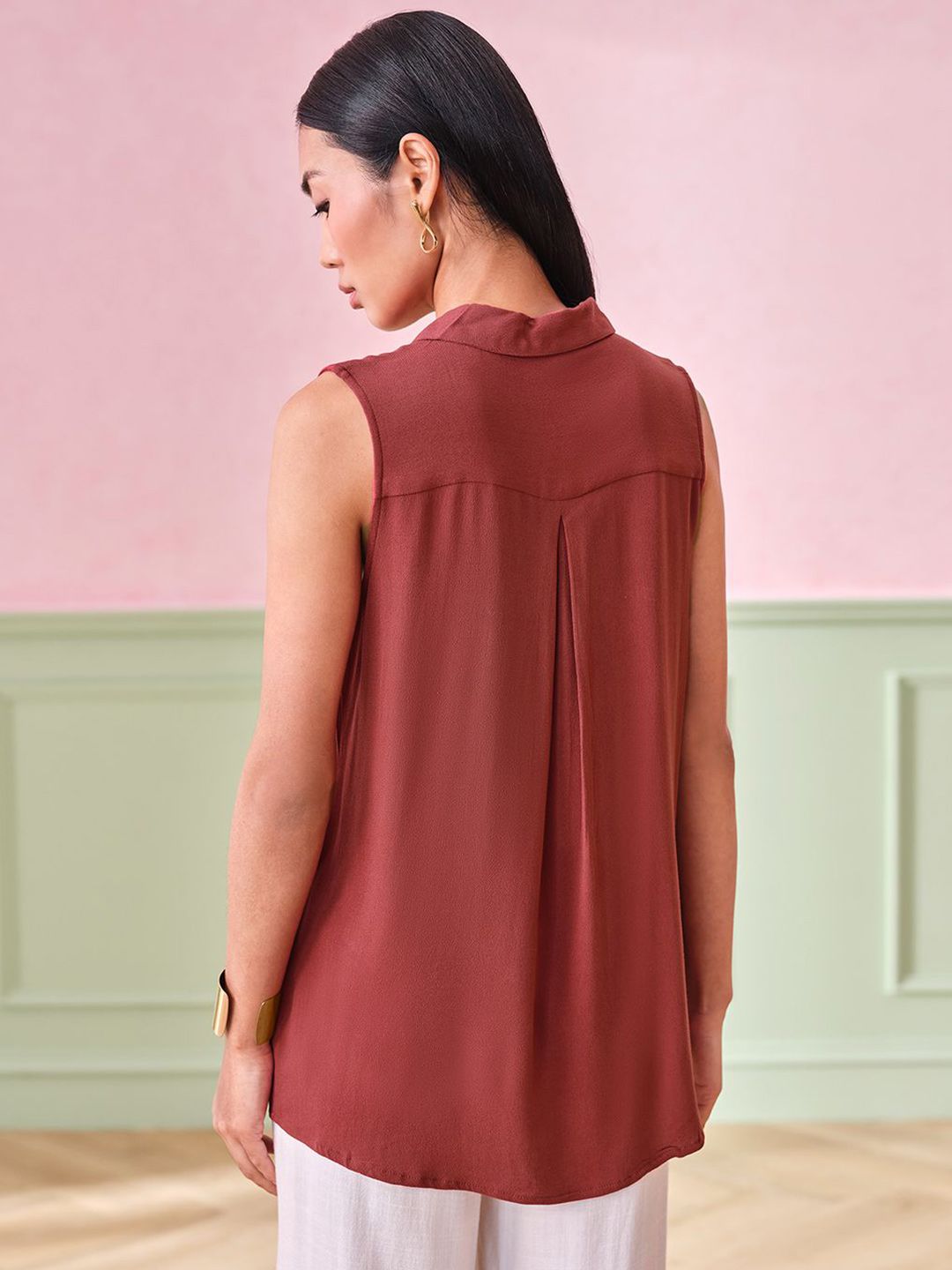AND Women Solid Shirt Collar Top