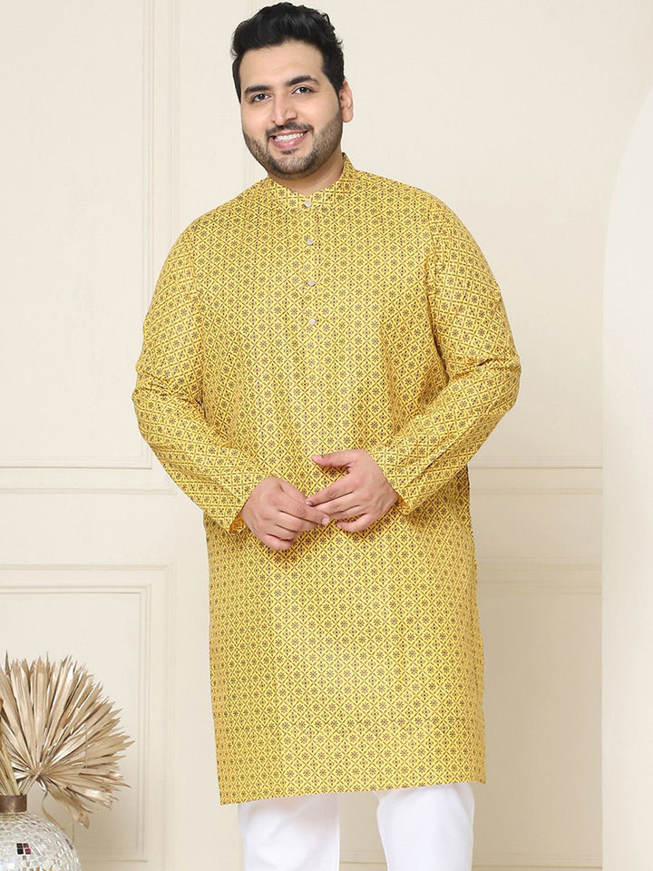 SOJANYA PLUS Floral Woven Design Mandarin Collar Regular Cotton Straight Kurta