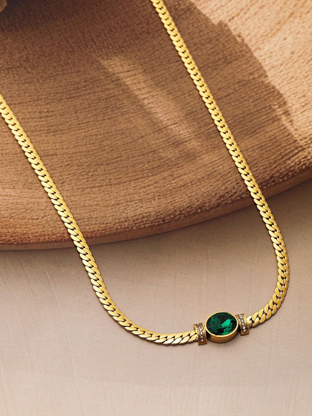 Rubans 18k emas bersalut stainlesssteel mencemarkan kalis air percuma CZ Demi-Fine kalung