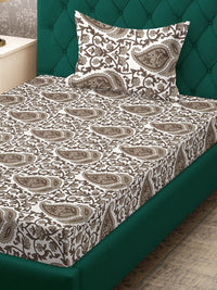 KLOTTHE Putih Paisley Polycotton 300 TC Cadar Halus Tunggal dengan Sarung Bantal-89 x 59 inci