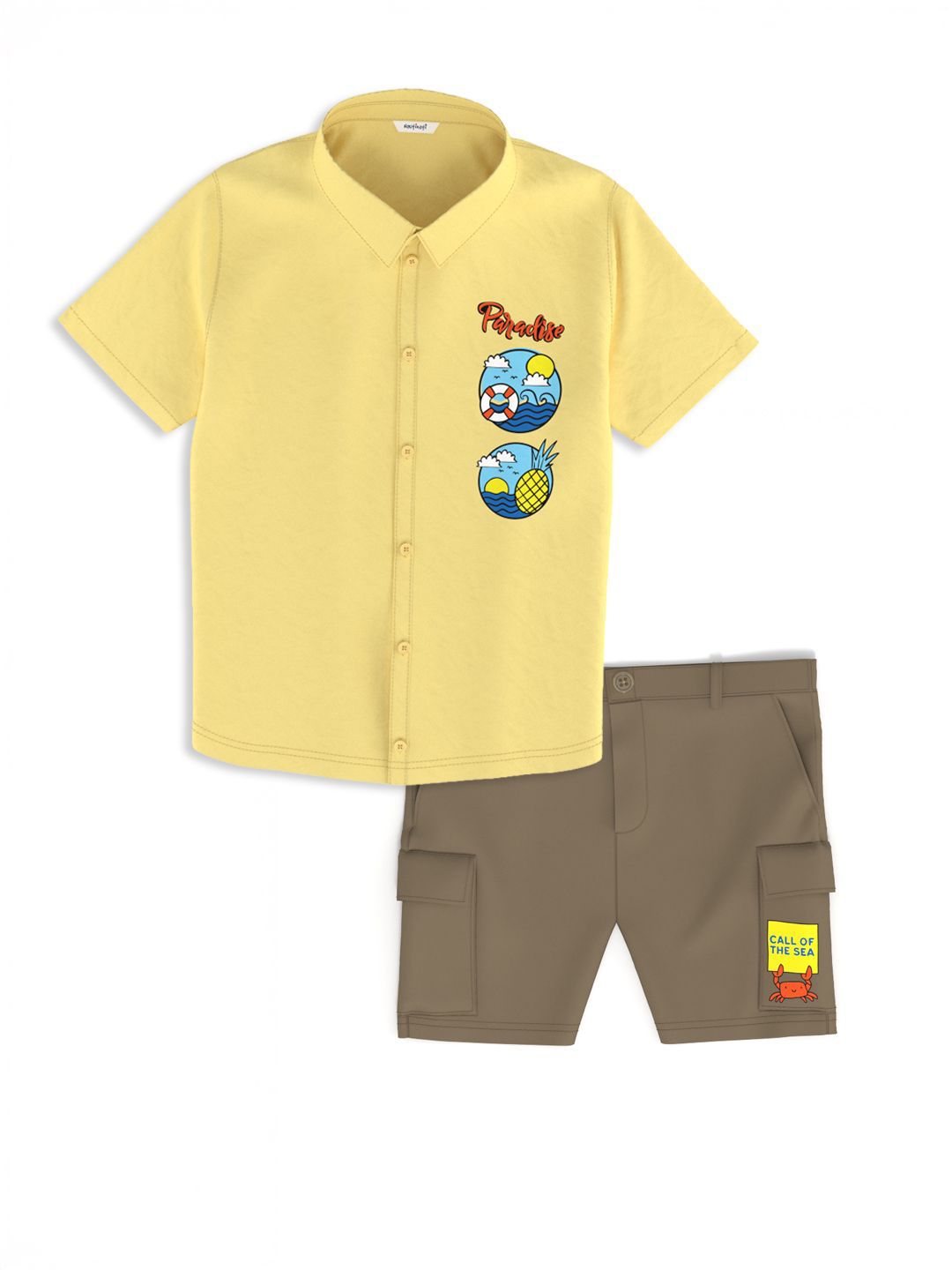 Nauti Nati Boys Graphic Printed Cotton Poplin Shirt With Shorts