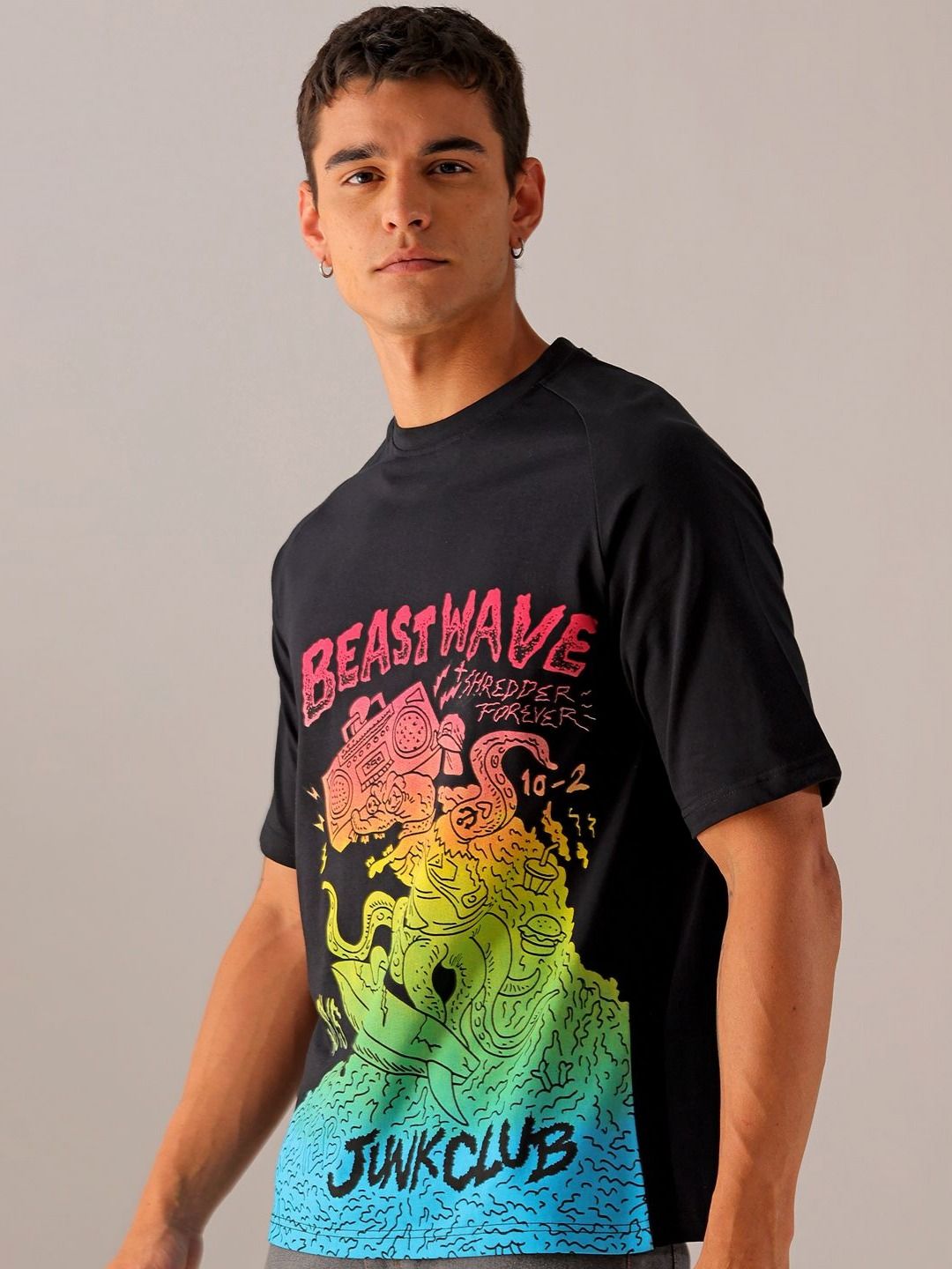 The Indian Garage Co Men Graphic Printed Round Neck Cotton Oversized T-Shirt