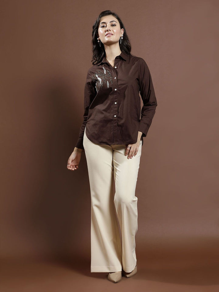 Athena Women Embellished Cotton Shirt