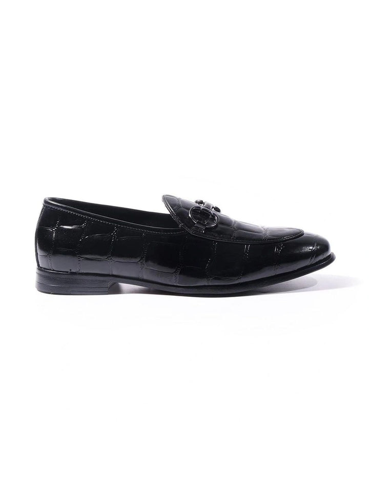 MONKSTORY Black Horsebit Smart Croc-Effect Slip-Os