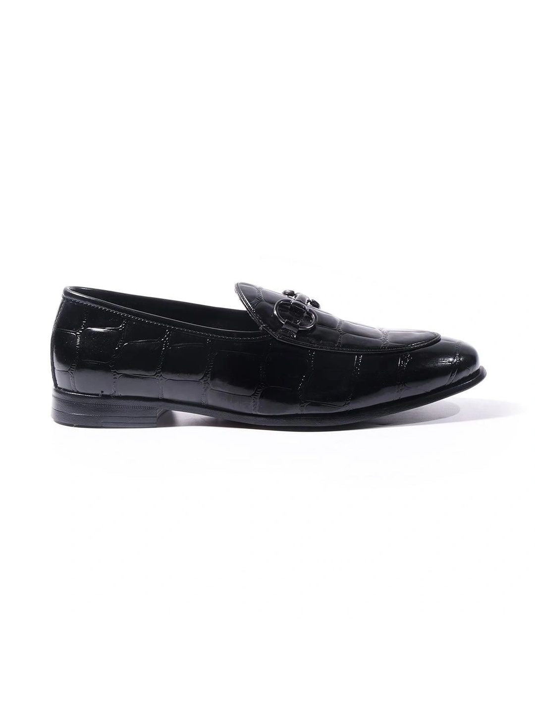 MONKSTORY Black Horsebit Smart Croc-Effect Slip-Os