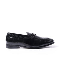 MONKSTORY Black Horsebit Smart Croc-Effect Slip-Os