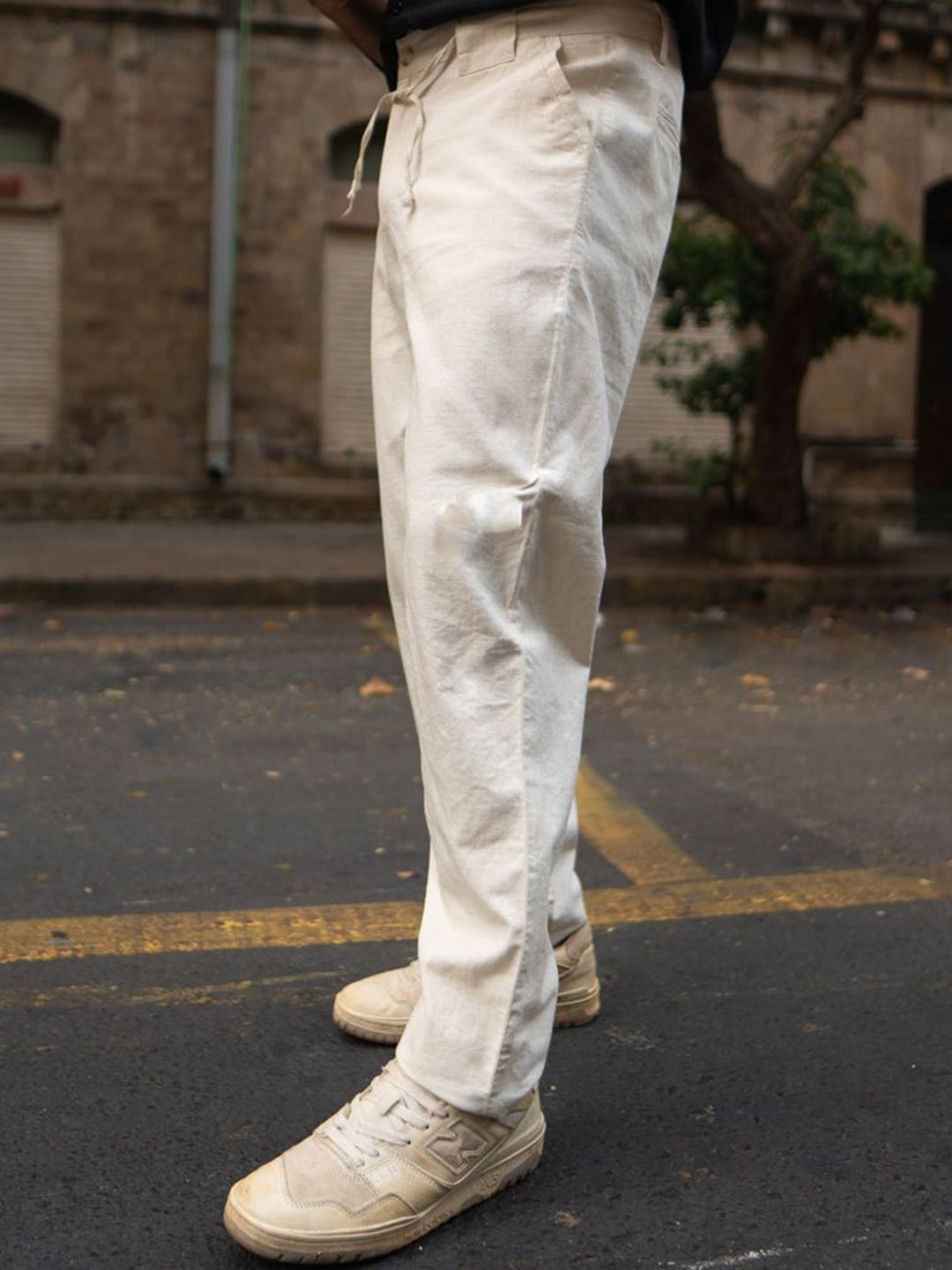 Powerlook Men Cream Capton Mid Rise Seluar Pantas