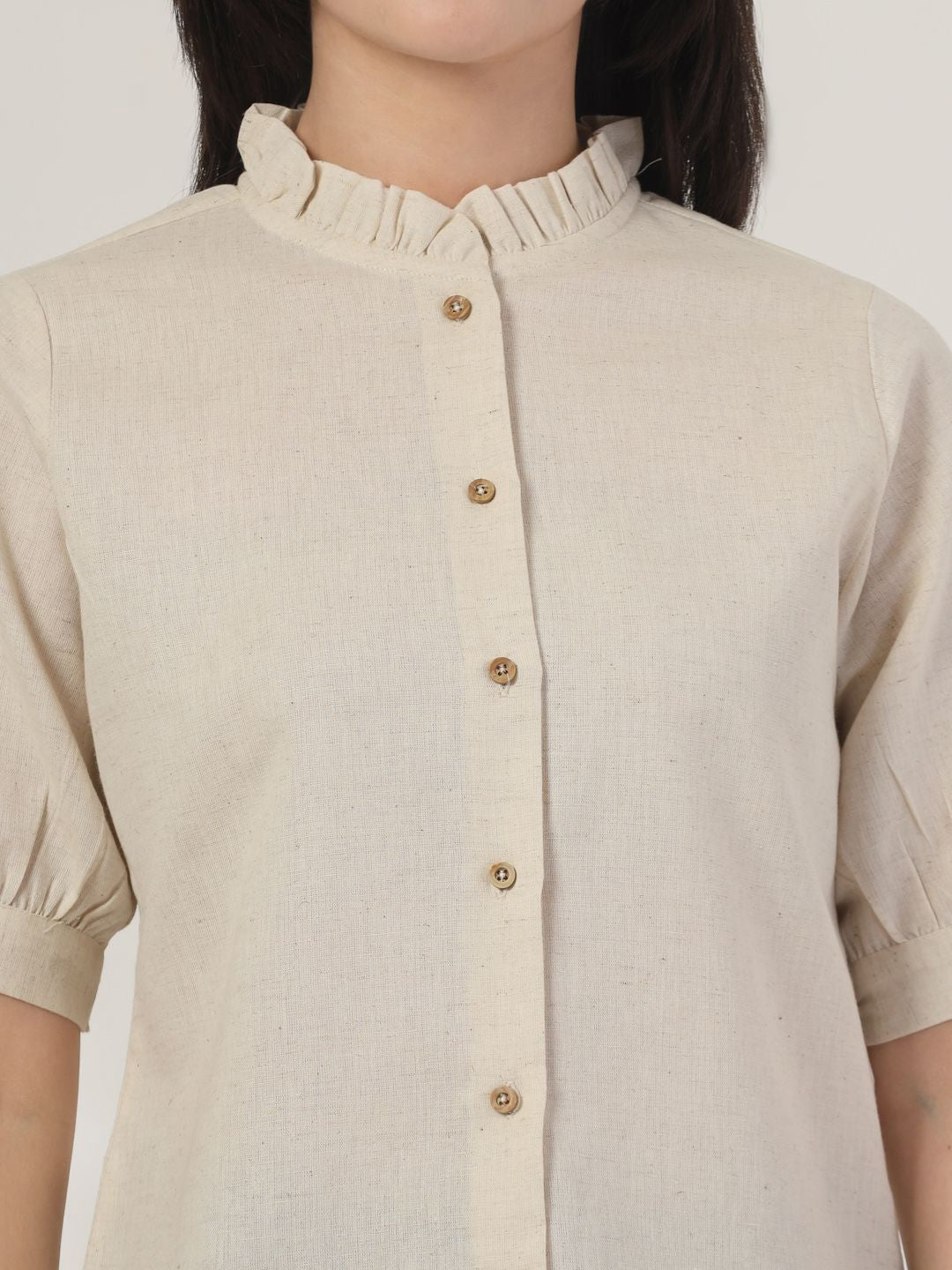 Style Quotient Women Smart Mandarin Collar Solid Cotton Formal Shirt