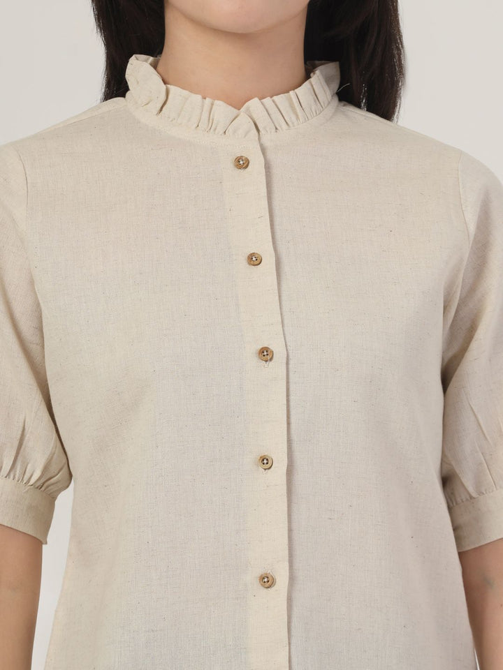 Style Quotient Women Smart Mandarin Collar Solid Cotton Formal Shirt