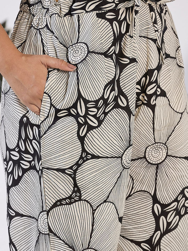 Indo Era Floral Printed Sequinned Pure Cotton Straight Kurta with Trouser & Dupatta