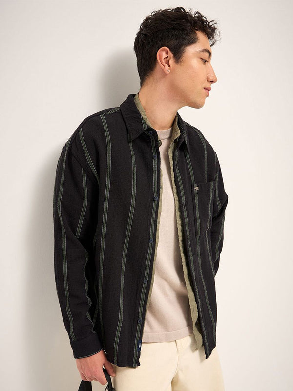 THE BEAR HOUSE Men Spread Collar Vertical Striped Pure Cotton Relaxed Fit Casual Shirt