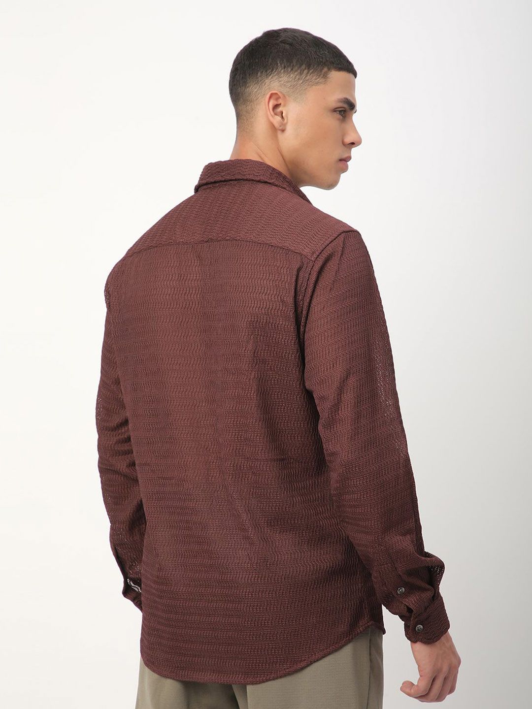 VASTRADO Men Classic Spread Collar Textured Slim Fit Casual Shirt