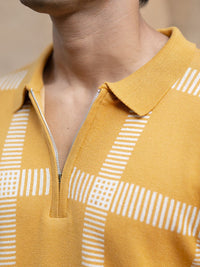 Powerlook SS25 Knitted Checked Polo Collar Pure Cotton T-Shirt