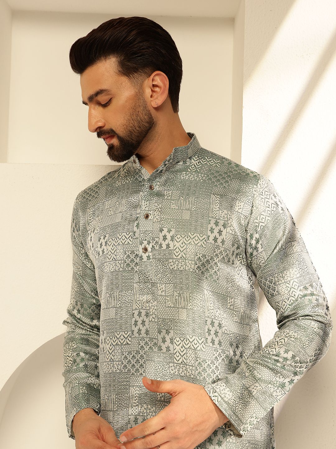 SOJANYA Rekaan Tenunan Kolar Mandarin Striaght Kurta