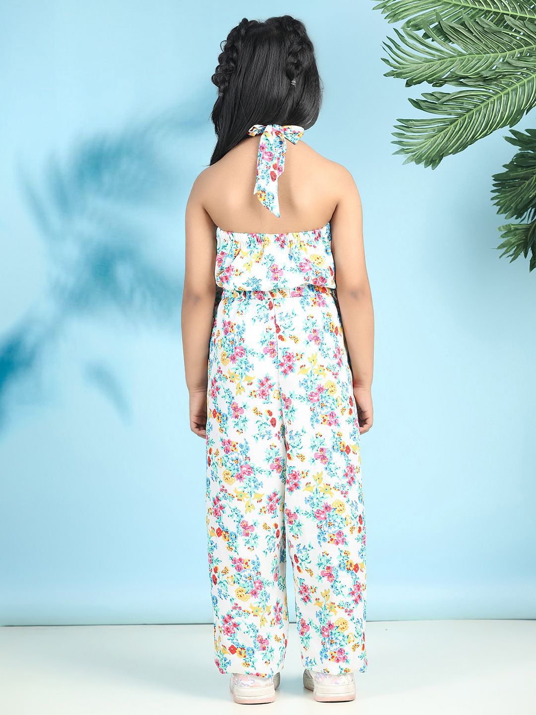 Cutiekins Girls Halter Neck Printed Basic Jumpsuit with Ruffles