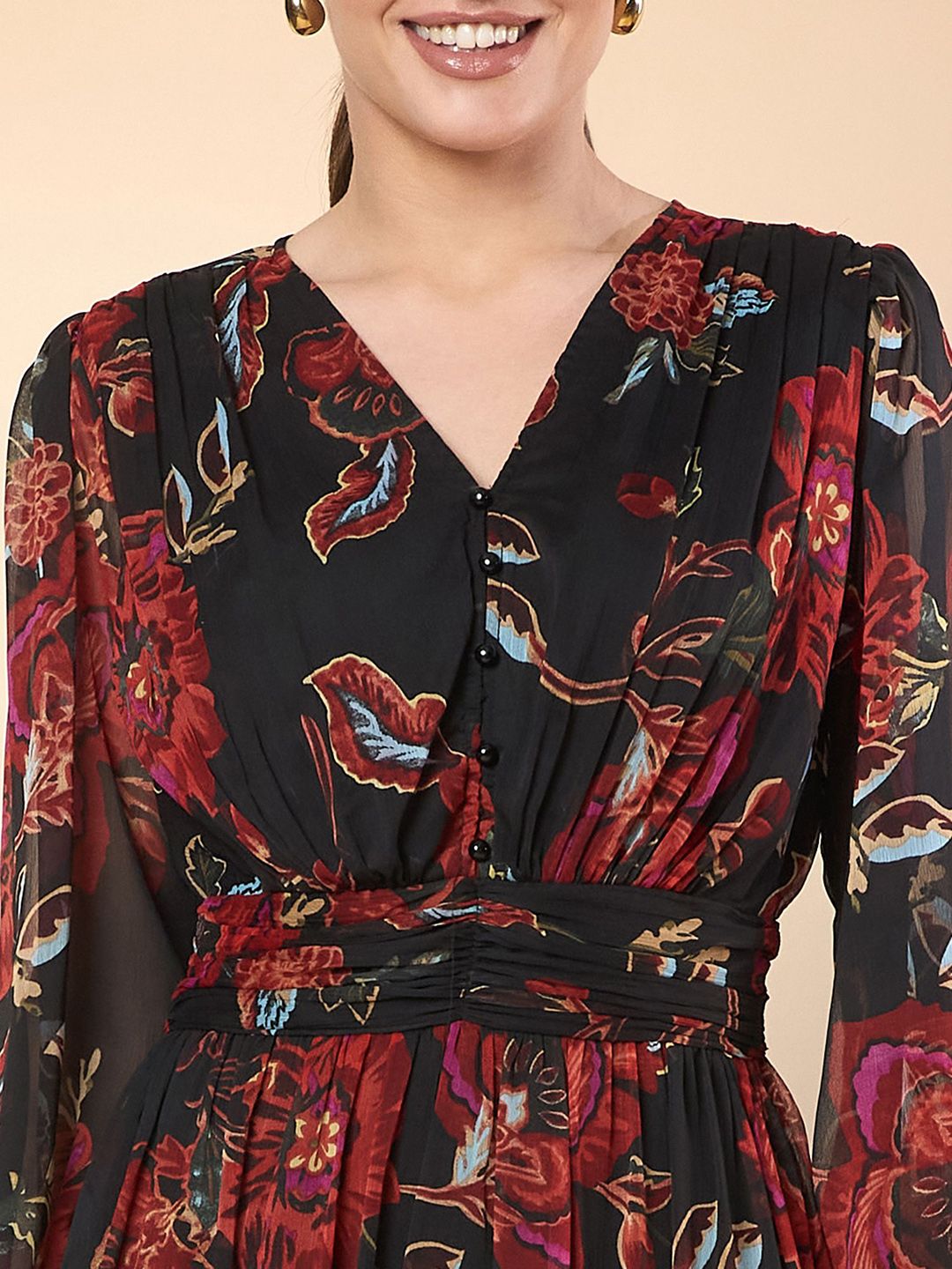 Antheaa Women Floral Printed Fit and Flare Midi Dress