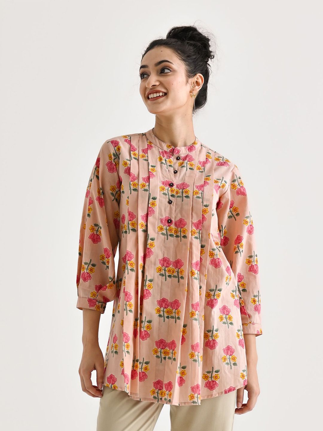 Rustorange Floral Printed Pure Cotton Kurti
