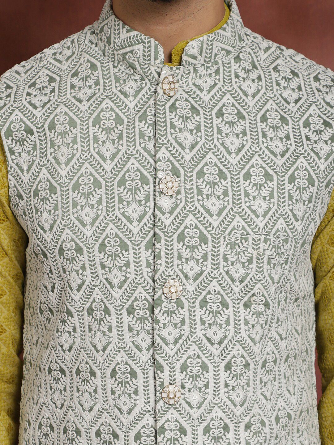 Anouk Embroidered Regular Thread Work Cotton Kurta with Churidar