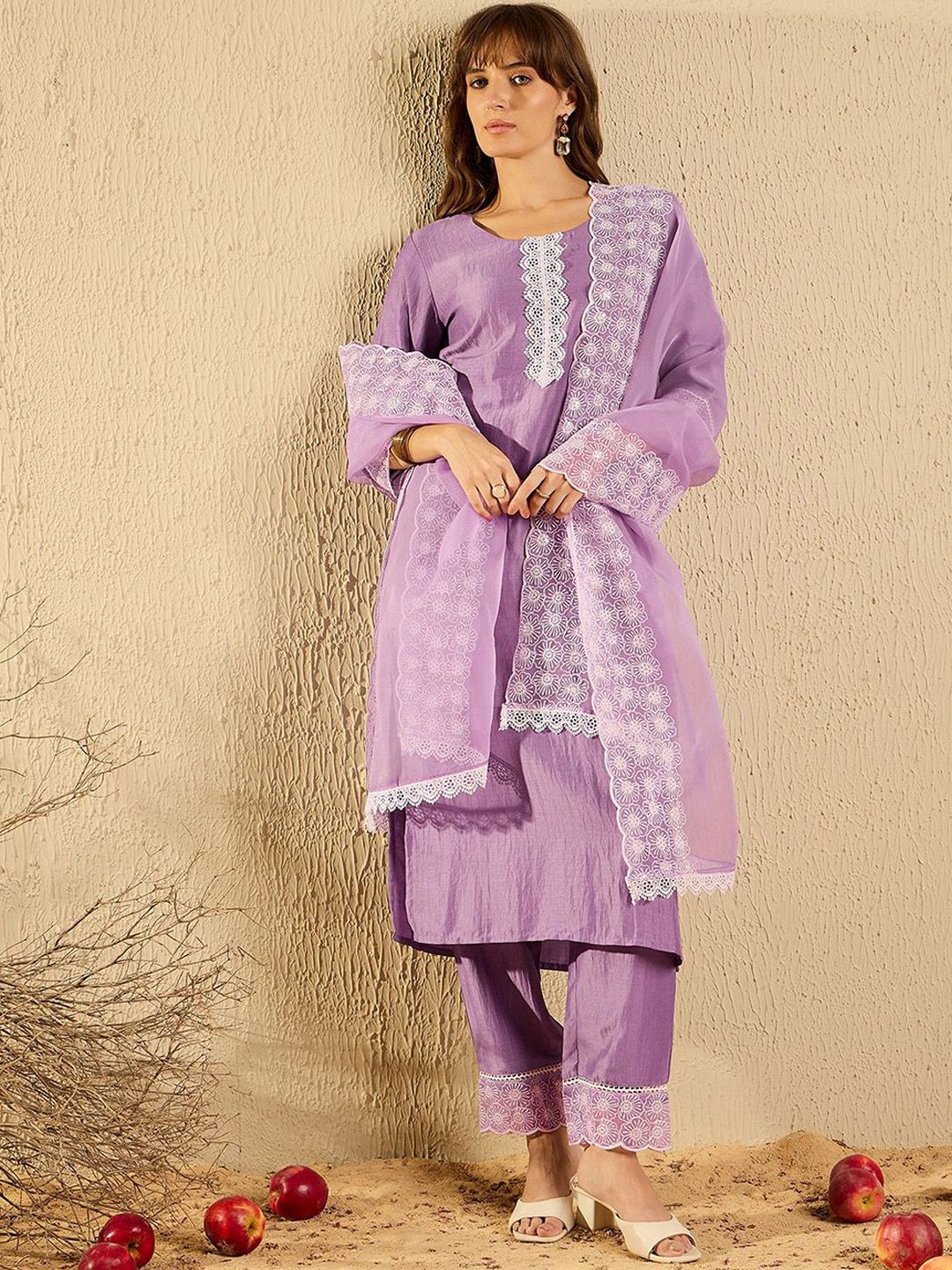 Indo Era Women Floral Embroidered Regular Thread Work Kurta with Trousers & With Dupatta