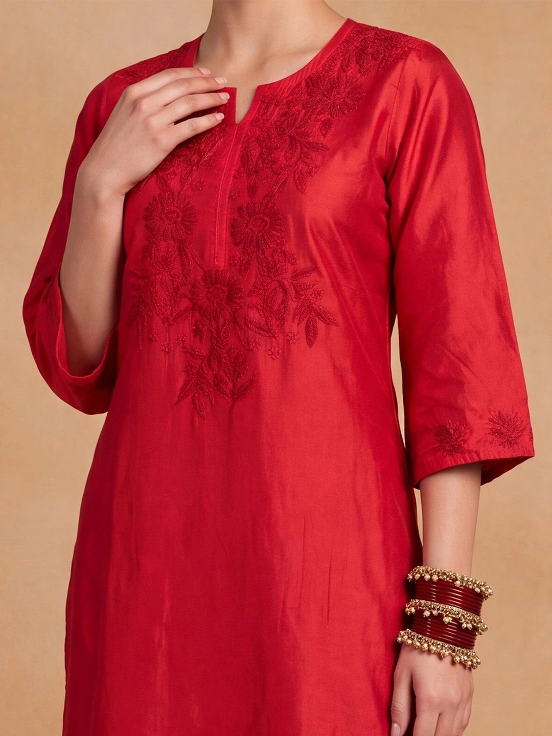 House of Chikankari Women Embroidered Thread Work Chanderi Silk Kurta
