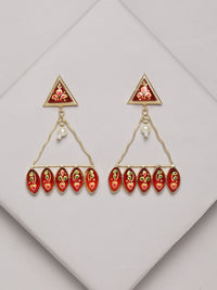 Anouk Red Gold-Plated Pearls Beaded Triangular Drop Earrings