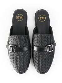 MONKSTORY Men Textured Round Toe Buckled Mules