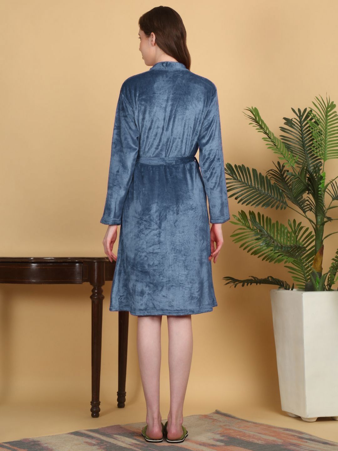 KLOTTHE Turquoise Blue Woollen Bath Robe With Belt