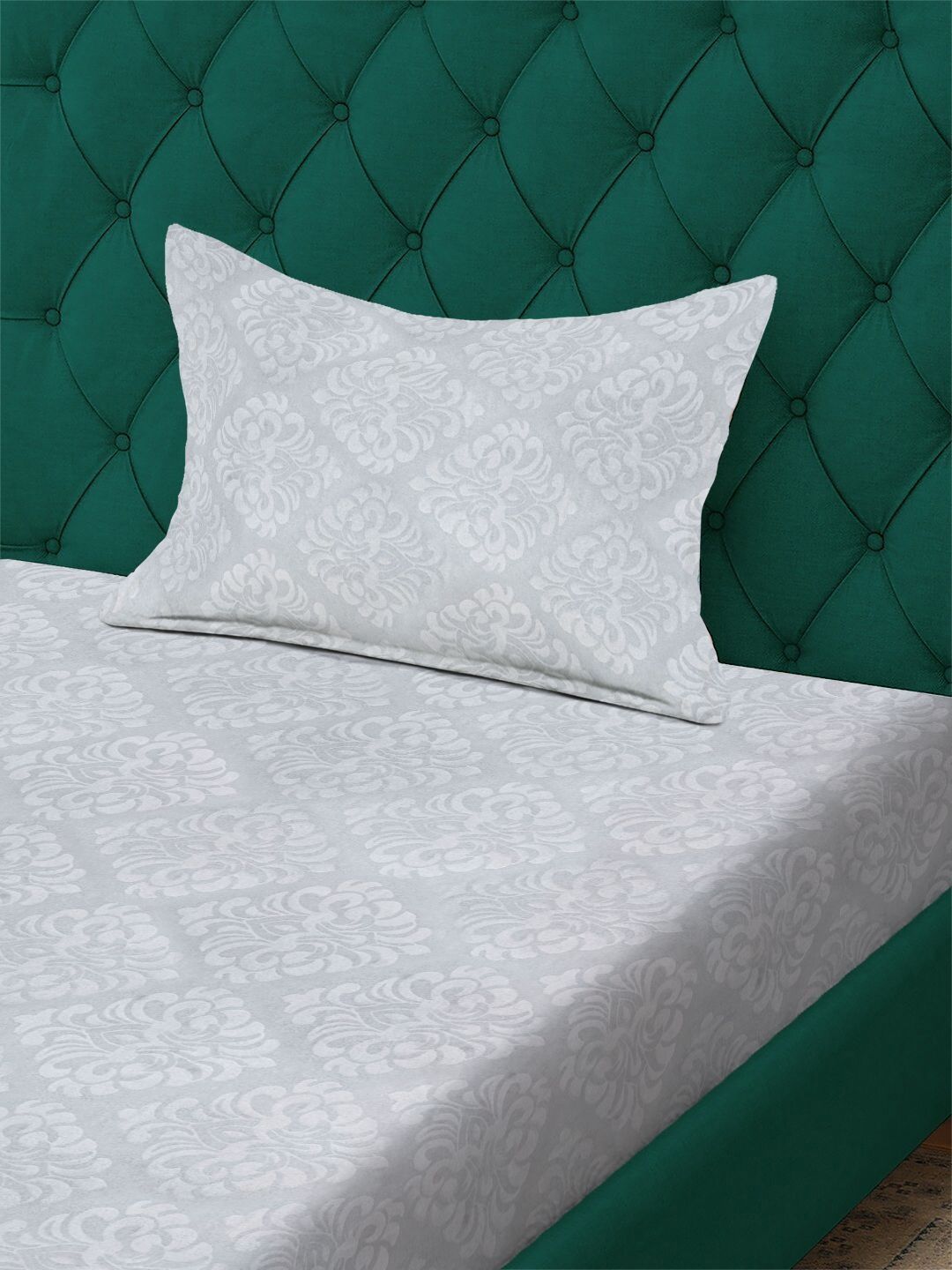 Myntra Elegant Homes Grey Floral 300 TC Single Bedsheet with 1 Pillow Covers