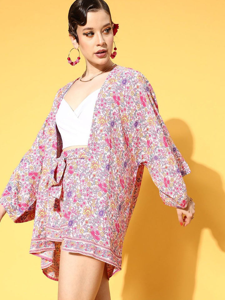 Berrylush Floral Printed V-Neck Longline Shrug