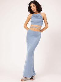 DressBerry Luxe Luster Open-Back Tie-Up Halter Neck Ruched Party Co-Ords