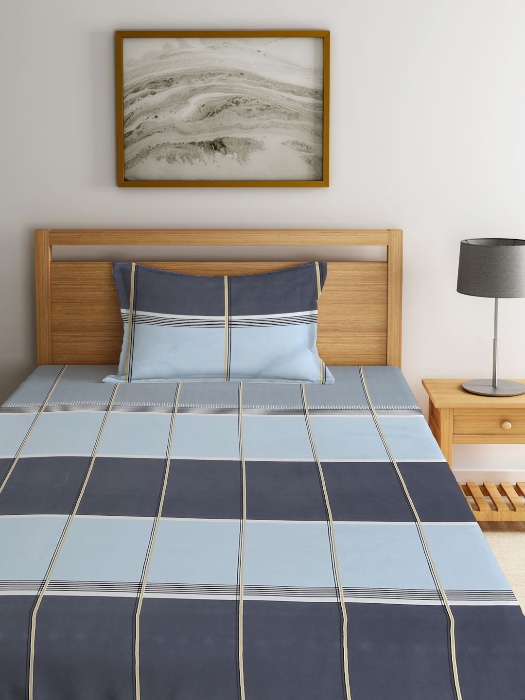 Myntra Elegant Homes Multicoloured Geometric 300 TC Single Bedsheet with 1 Pillow Covers