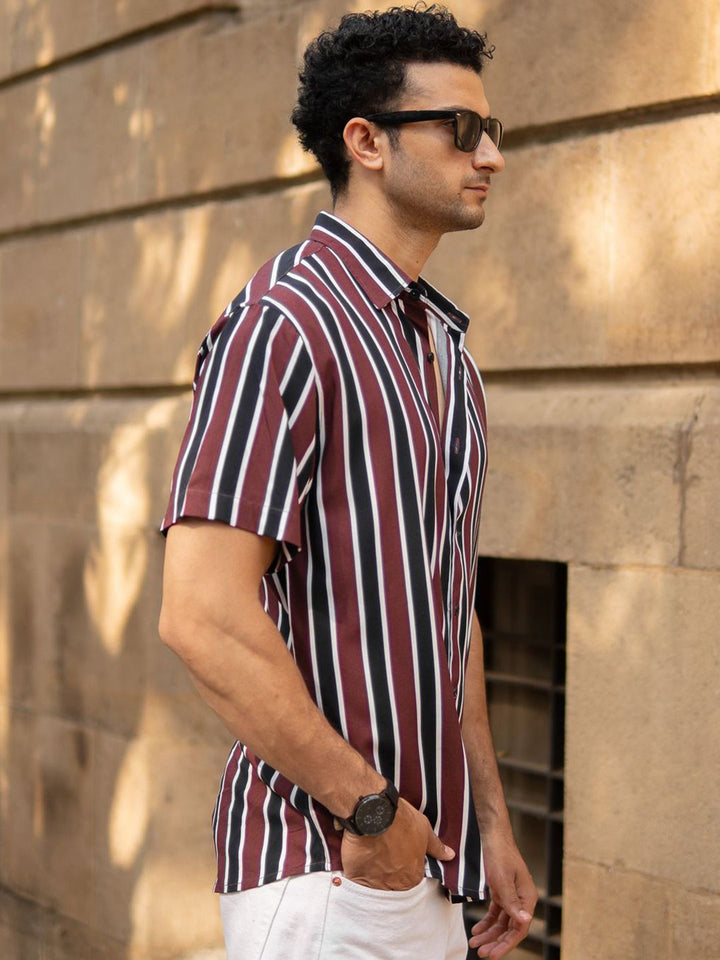 Powerlook ss25 Men Dark Brown Printed Stripe Shirt