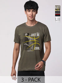 Pek ADRO Lelaki dengan 3 T-shirt Kapas Leher Bulat Bercetak Grafik