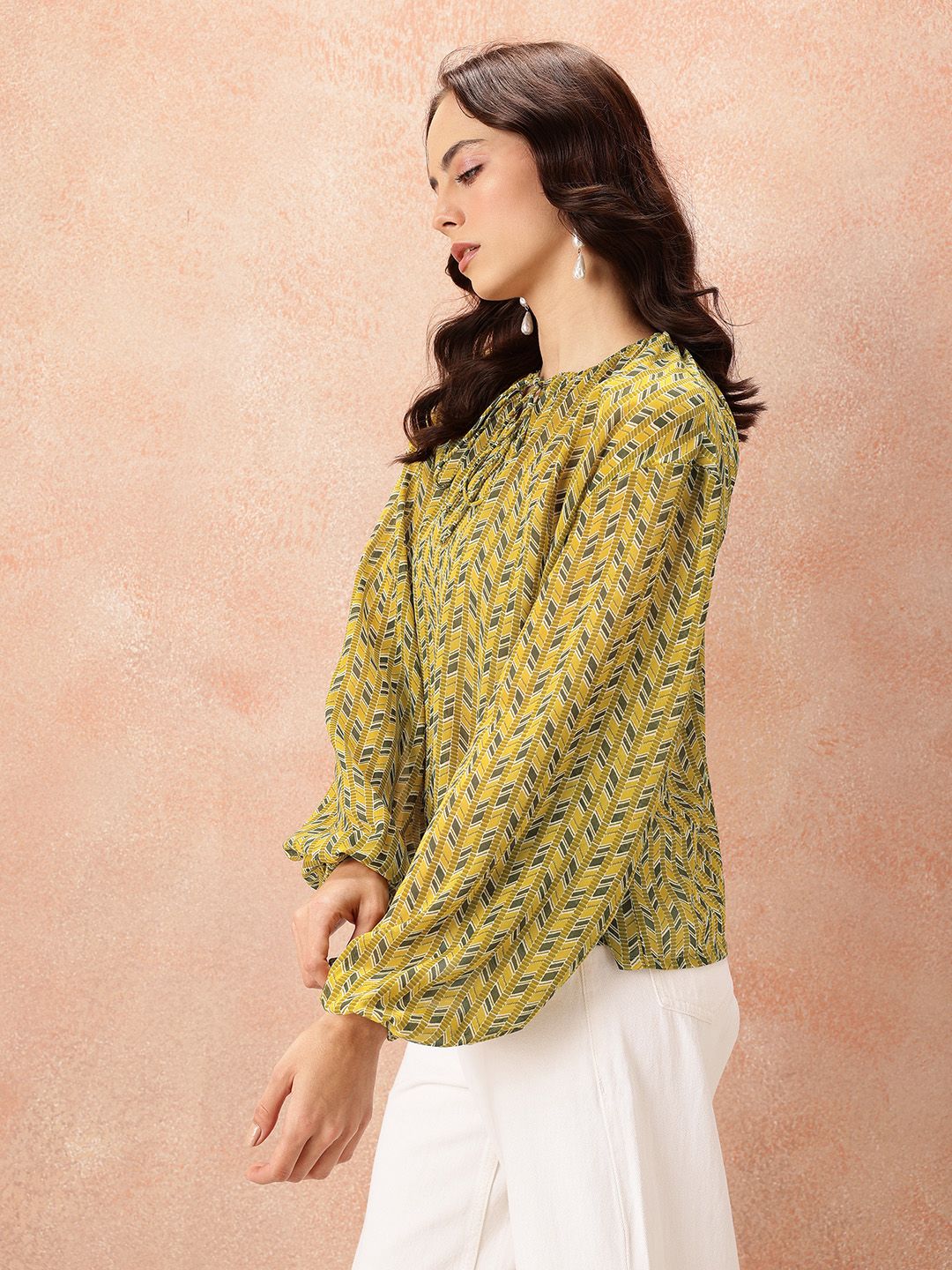 all about you Printed Tie-Up Semi Sheer Top