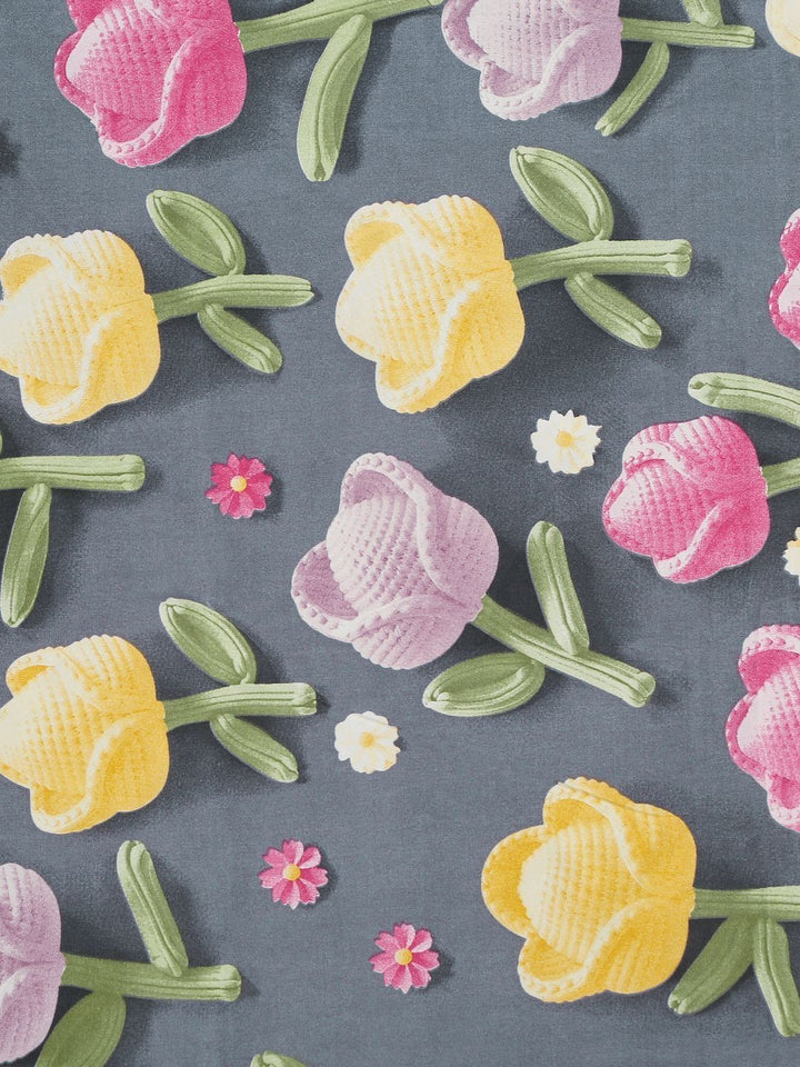 Myntra Elegant Grey Floral Printed Dilengkapi 300 TC 7D Cadar dengan 2 Sarung Bantal