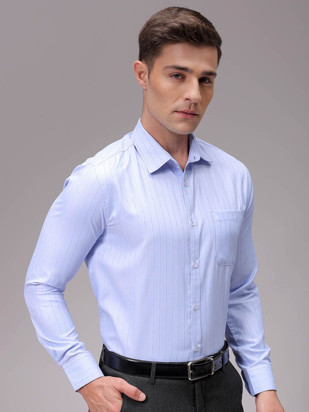 The Indian Garage Co. X Luxe Men Slim Fit Multi Stripes Opaque Striped Formal Shirt