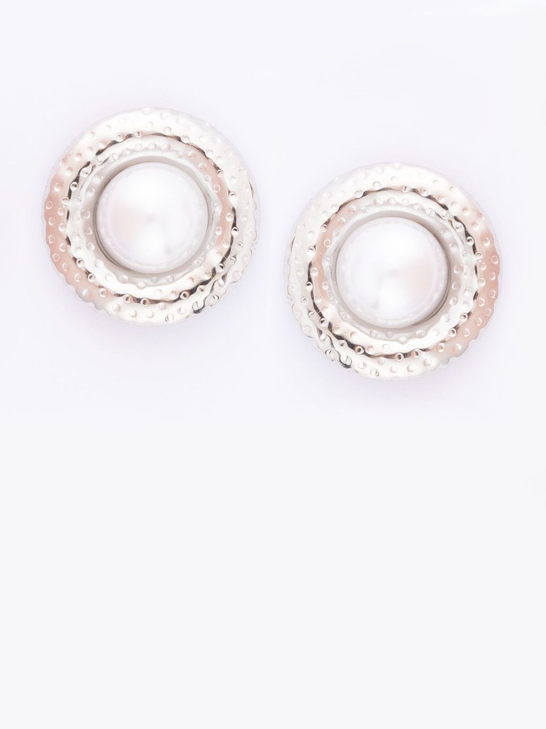 VOGUE PANASH Stainless Steel 18K Gold-Plated Pearls Beaded Circular Shape Studs