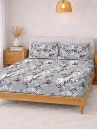 KLOTTHE Grey Floral 300 TC Super King Fine Bedsheets