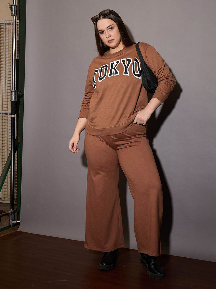 SASSAFRAS Curve Women Cotton Round Neck Plus Size Typography Printed Sweatshirt