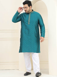 SOJANYA PLUS Rekaan Tenun Bunga Mandarin Collar Kurta Lurus Biasa dengan Piyama