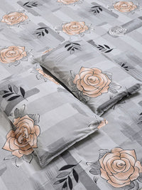 Myntra Elegant Homes Grey Floral 300 TC King Double Bedsheet dengan 2 Sarung Bantal