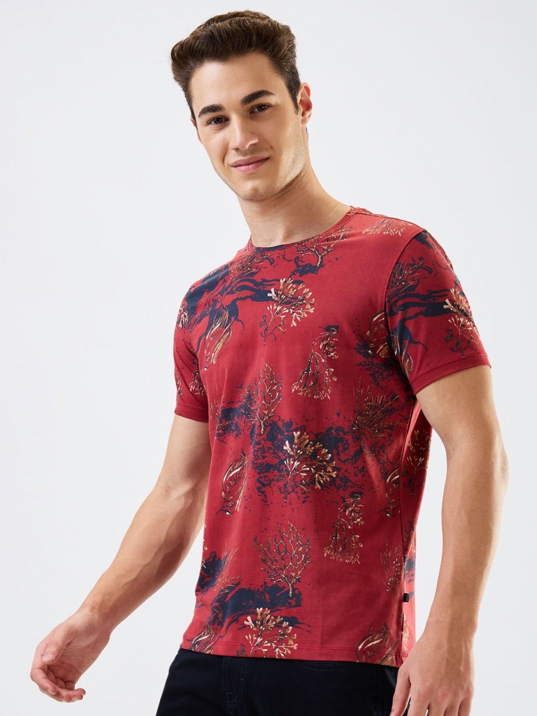 SPYKAR Men Abstract Printed Round Neck Cotton Slim Fit T-shirt