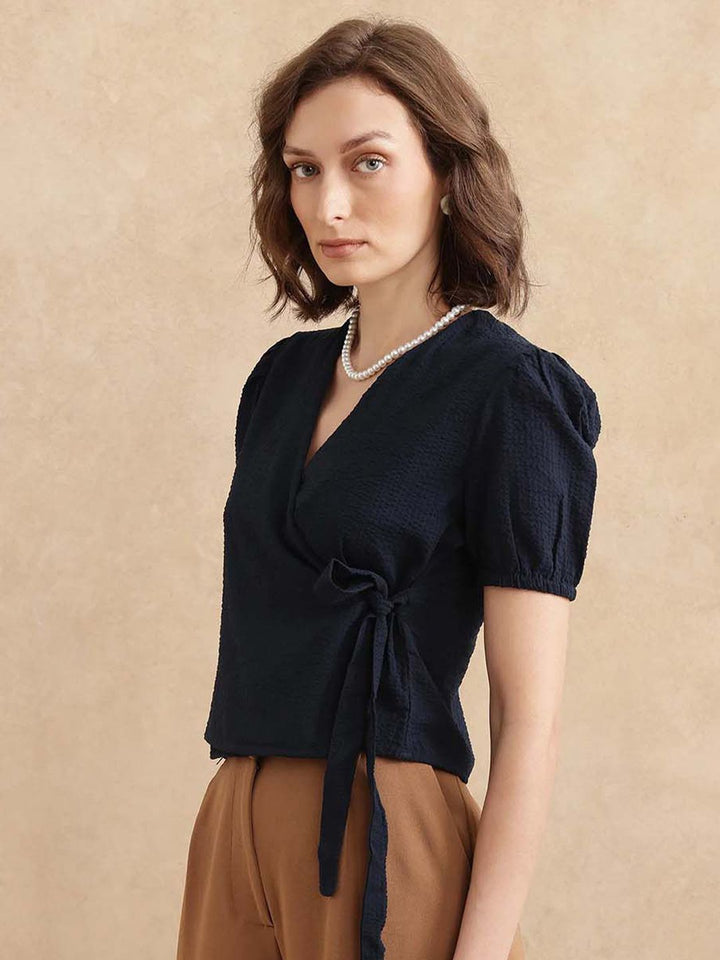 RAREISM Puff Sleeve Cotton Wrap Top