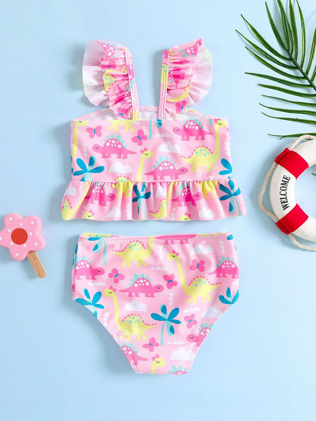 YK Girls Dinosaur Graphic Printed Swimwear