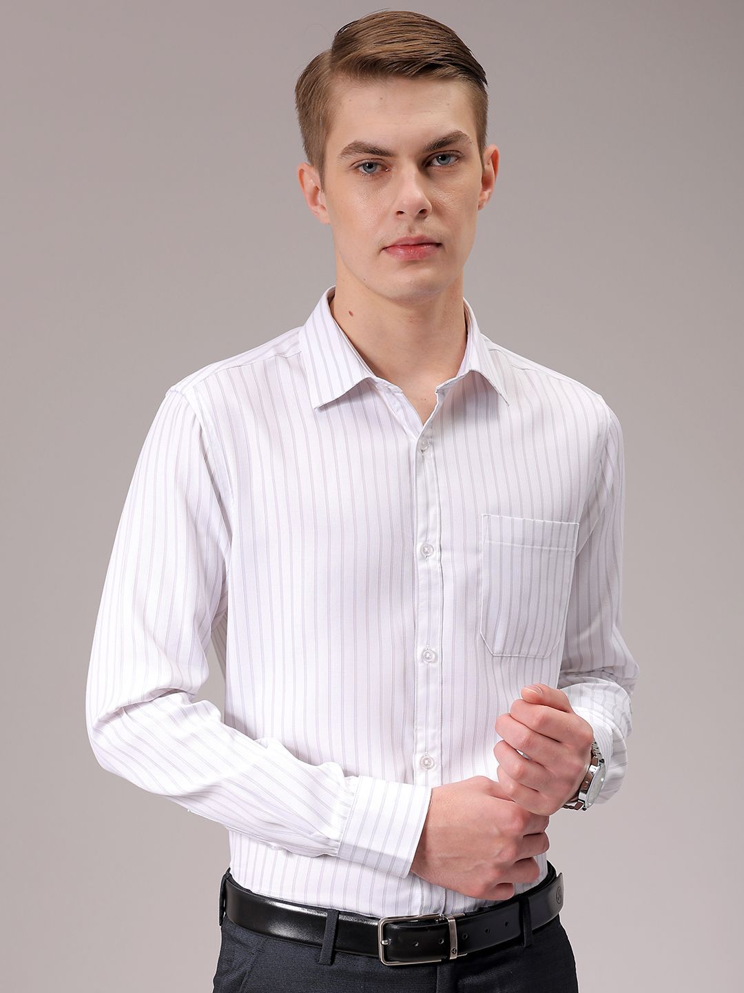 The Indian Garage Co. X Luxe Men Spread Collar Multi Striped Slim Fit Formal Shirt