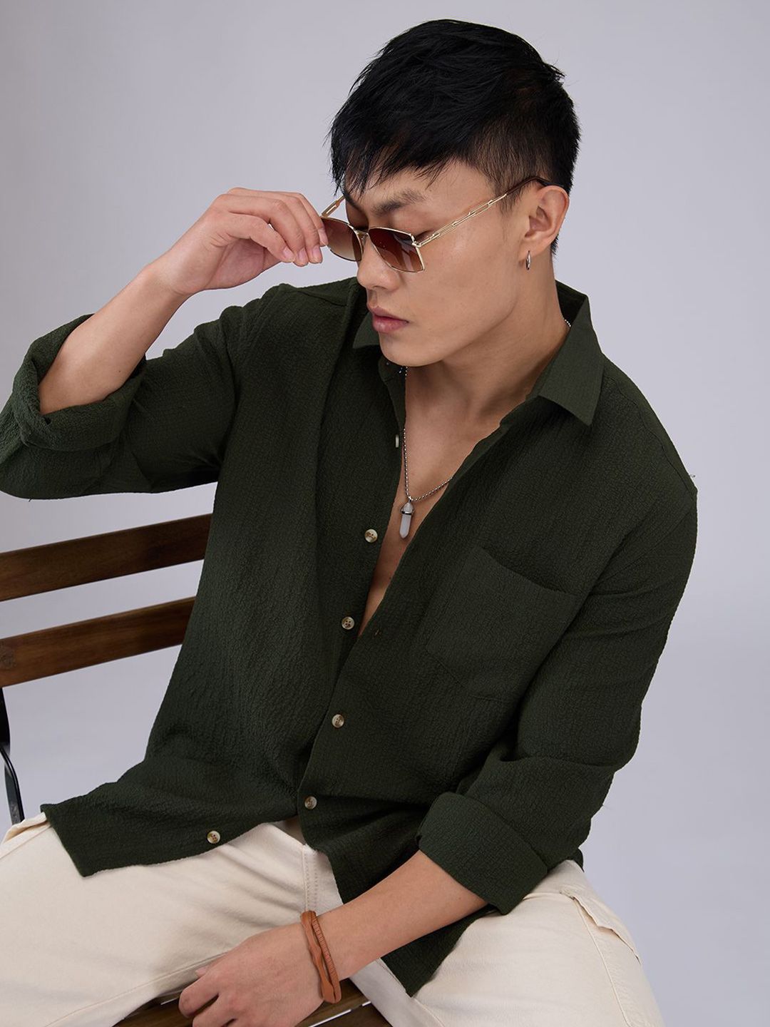 VASTRADO Men Classic Textured Slim Fit Casual Shirt