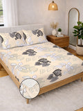 Myntra Elegant Homes Beige Floral 300 TC Bedsheet with 2 Pillow Covers
