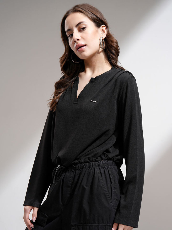 Street By Tokyo Talkies Women Solid V-Neck Full Sleeve Top